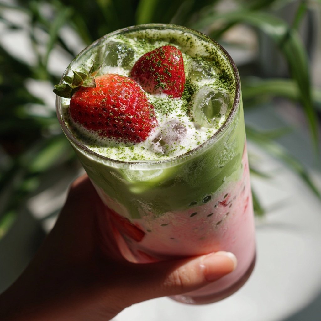 Iced Strawberry Matcha Latte At Home