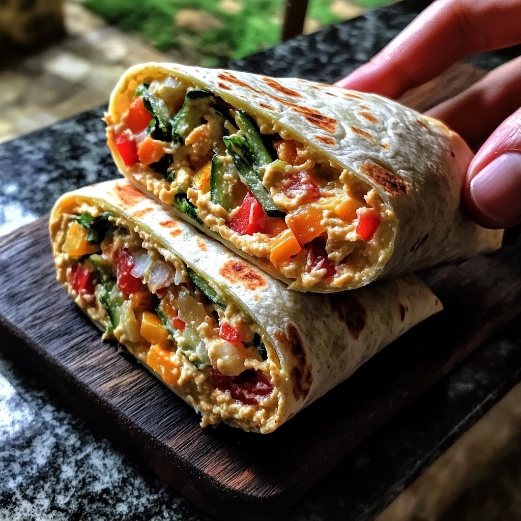 High-Protein Veggie Hummus Wrap Lunch