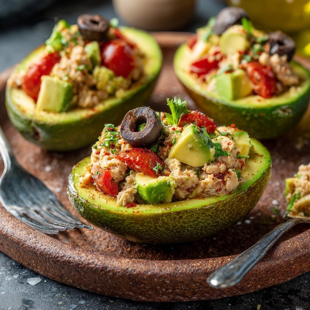 Mediterranean Tuna Stuffed Avocados