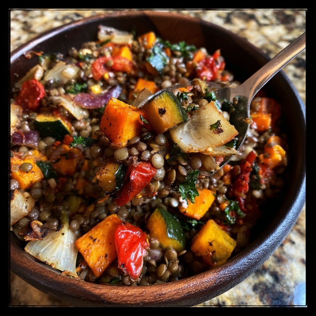 Roasted Veggie Lentil Grain Bowl