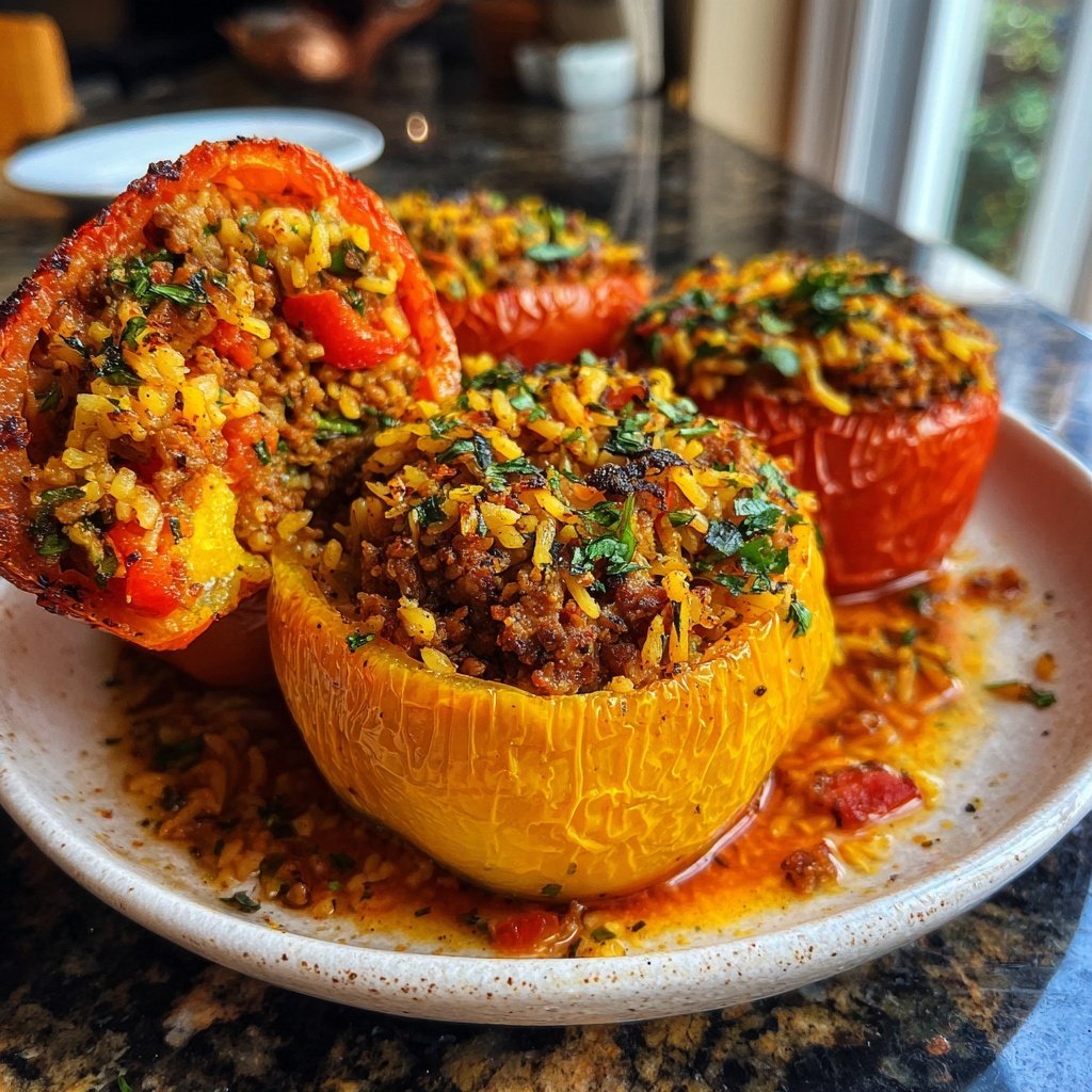 Ground Beef And Rice Stuffed Tomatoes